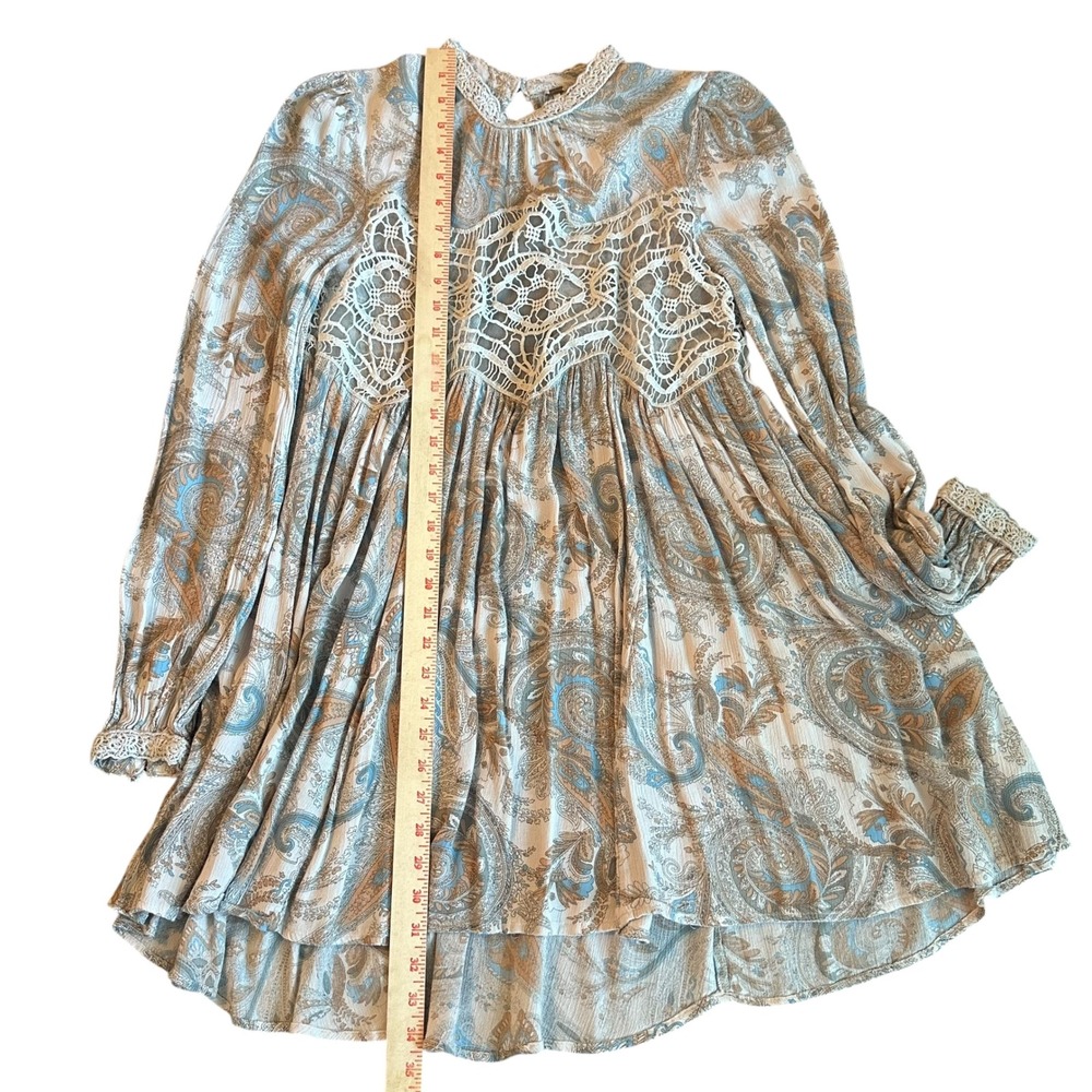 Free People Dress Size Small Sweet Thing Paisley Print Mini Dress Crochet Detail - Picture 6 of 11